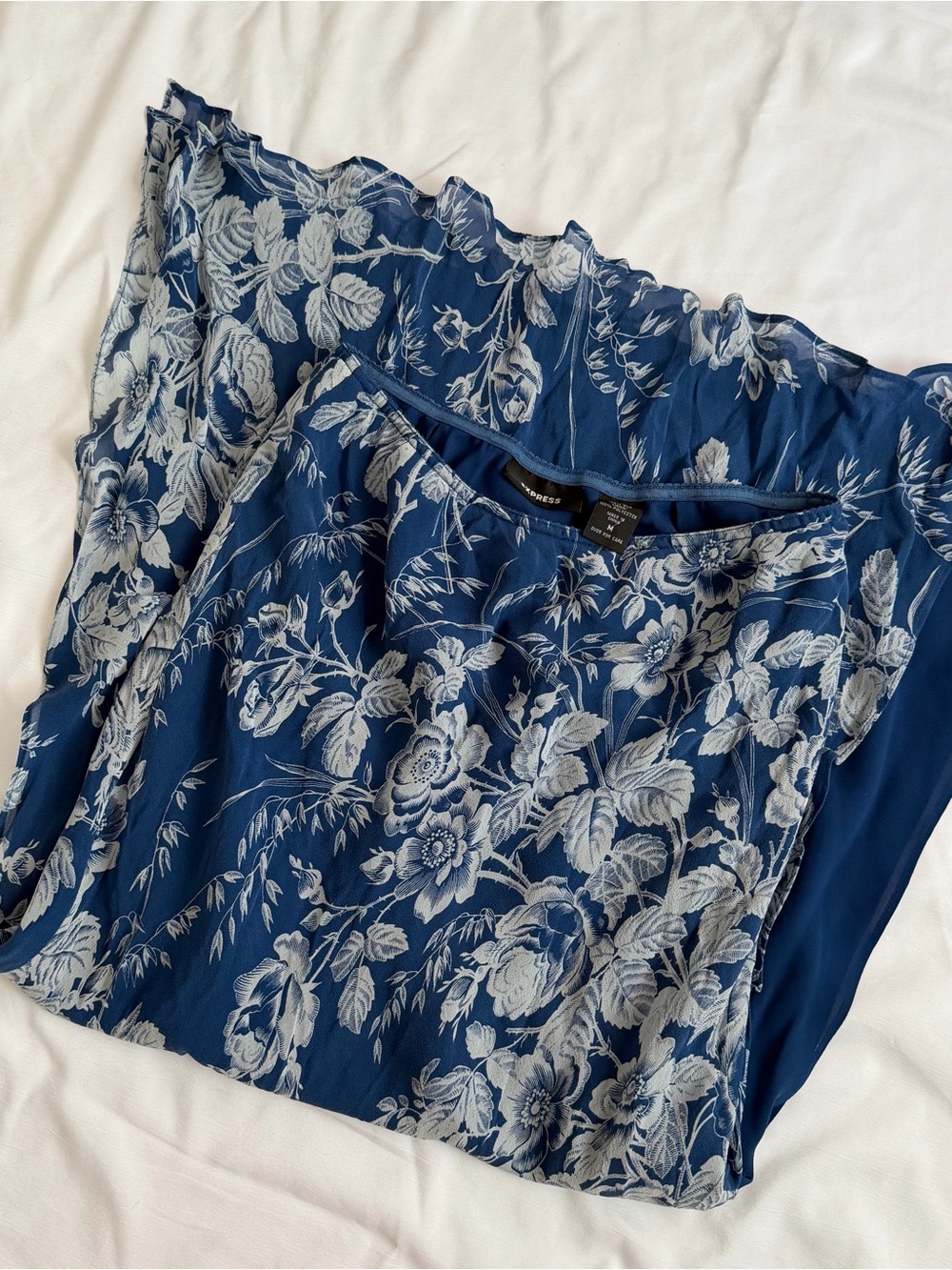 Express Floral Silk Blue Maxi Skirt with Side Slits - Picture 2 of 7